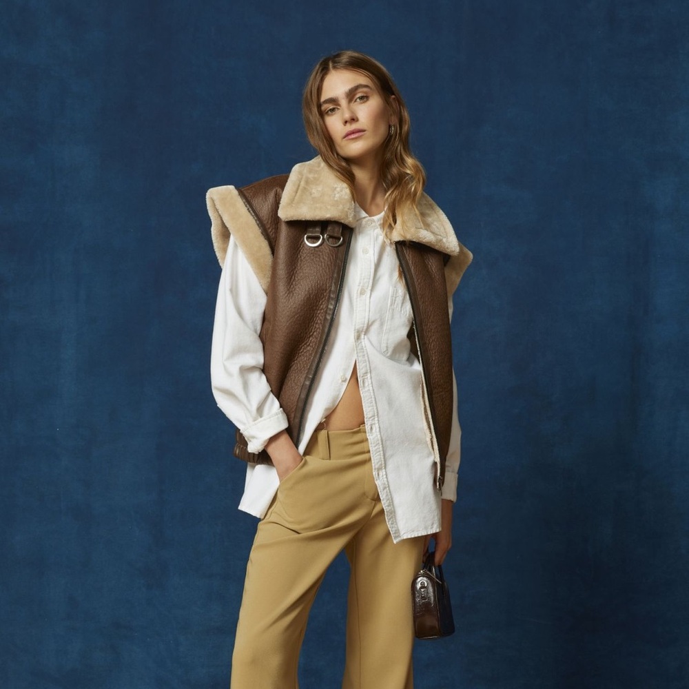 BDG Faux Leather & Faux Fur Aviator Vest